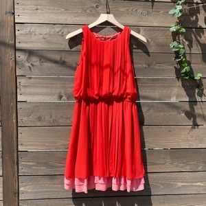 Red & Pink Knife-Pleated Dress